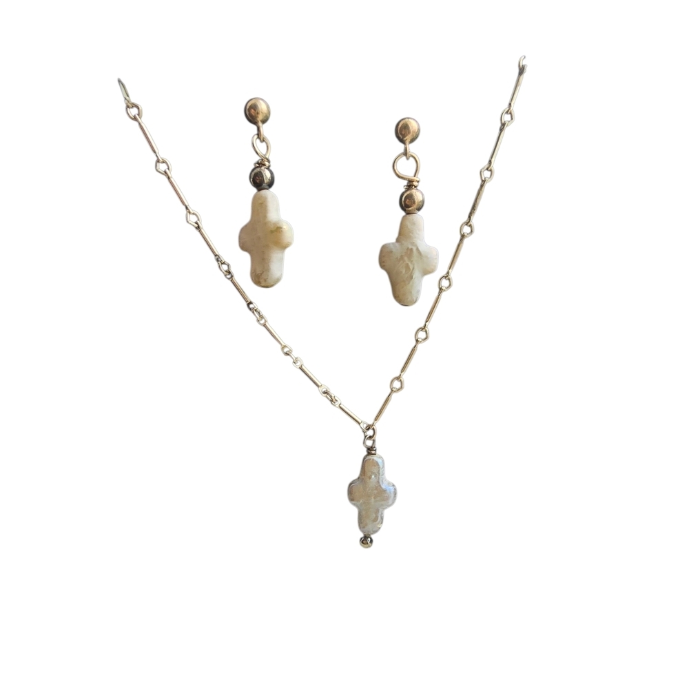 Rare Vintage Designer "PC" Sterling Silver & Cross Pearl Set